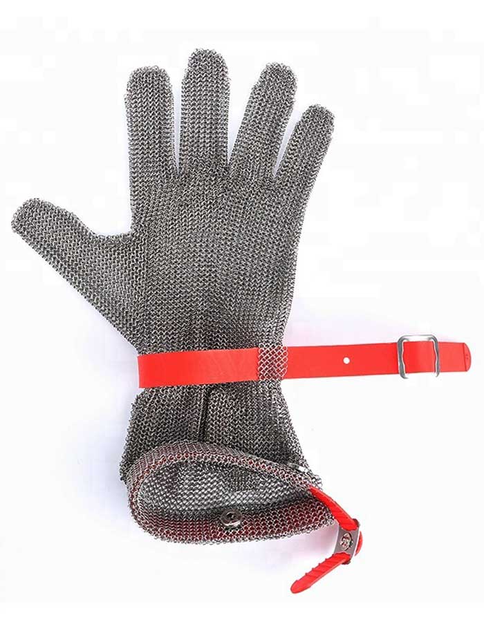 MK1301 Full Protection Stainless Steel Glove with Long Sleeve Silicone Rubber Strap