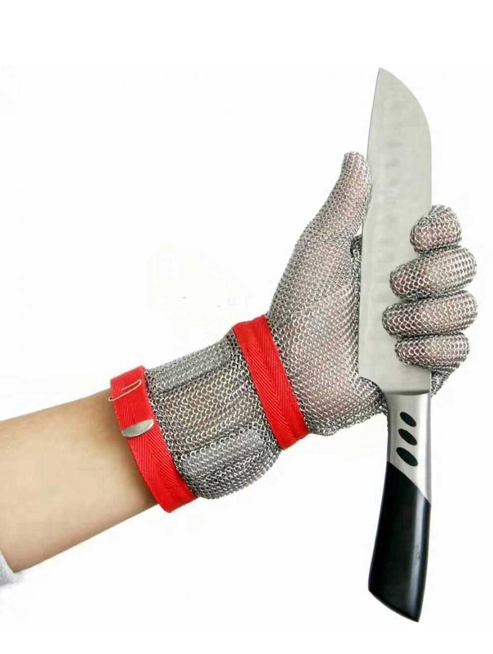 MK1101-Five Finger Wrist Stainless Steel Glove With Extended Textile Cuff 