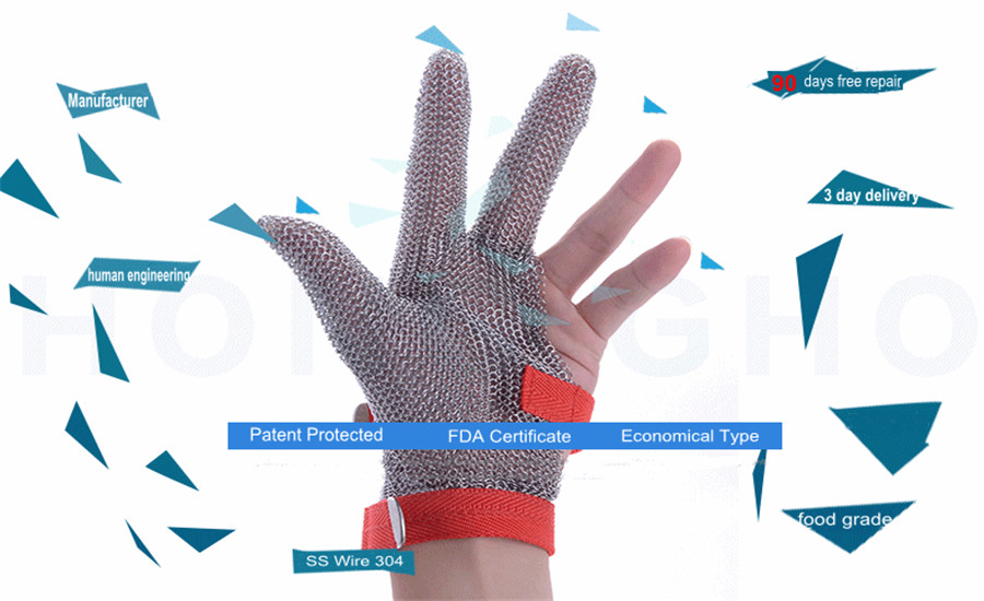 3101-Three Finger Wrist ring mesh Glove With Textile strap