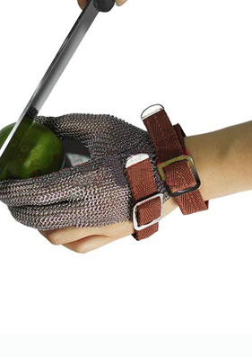 3301- Cut Resistant Ring Mesh Gloves with Silicone Rubber Strap Three Fingers Protection