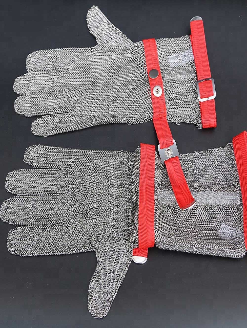 MK1101-Five Finger Wrist Stainless Steel Glove With Extended Textile Cuff 