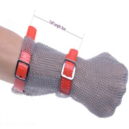 1301 Full Protection Ring Mesh Gloves with Long Sleeve Silicone Rubber Strap