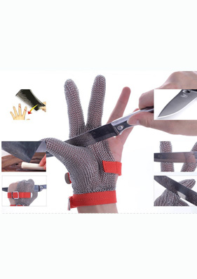 3301- Cut Resistant Ring Mesh Gloves with Silicone Rubber Strap Three Fingers Protection