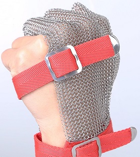 3301- Cut Resistant Ring Mesh Gloves with Silicone Rubber Strap Three Fingers Protection
