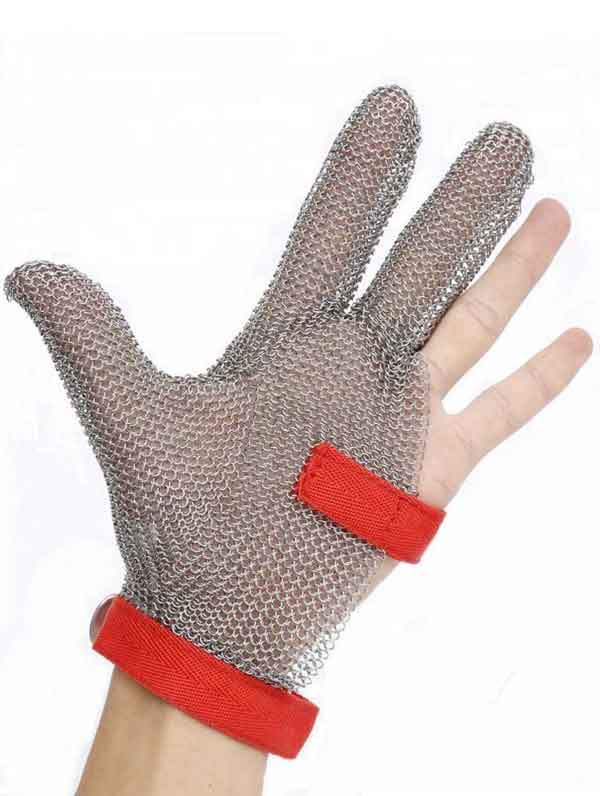 Three Fingers 304L Butcher Stainless Steel Gloves With Hook Strap